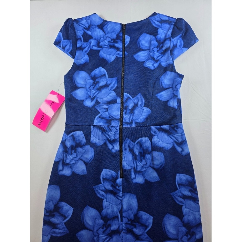 Betsy Johnson Blue Floral Print Sheath Dress Size 6 - Picture 4 of 5